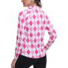 MoFiz Women’s Long Sleeve Golf Polo Shirt Zip-Up Quick Dry Activewear Tennis Shirts Athletic Casual Tops with Collar(A-pink Plaid)
