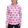 MoFiz Women’s Long Sleeve Golf Polo Shirt Zip-Up Quick Dry Activewear Tennis Shirts Athletic Casual Tops with Collar(A-pink Plaid)