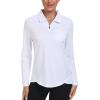 MoFiz Women’s Long Sleeve Golf Polo Shirt Zip-Up Quick Dry Activewear Tennis Shirts Athletic Casual Tops with Collar(B-white)