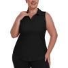 MoFiz Women’s Plus Size Golf Polo Shirt Sleeveless Racerback Tennis Tank Tops V-Neck Collared Loose Fit Athletic T-Shirt(Black)
