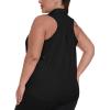 MoFiz Women’s Plus Size Golf Polo Shirt Sleeveless Racerback Tennis Tank Tops V-Neck Collared Loose Fit Athletic T-Shirt(Black)