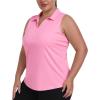 MoFiz Women’s Plus Size Golf Polo Shirt Sleeveless Racerback Tennis Tank Tops V-Neck Collared Loose Fit Athletic T-Shirt(Pink)