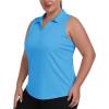 MoFiz Women’s Plus Size Golf Polo Shirt Sleeveless Racerback Tennis Tank Tops V-Neck Collared Loose Fit Athletic T-Shirt(Sky Blue)