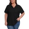 MoFiz Women’s Plus Size Golf Polo Shirts Loose Fit Short Sleeve V-Neck Tennis Workouts Tops, XL-5XL(Black)