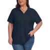 MoFiz Women’s Plus Size Golf Polo Shirts Loose Fit Short Sleeve V-Neck Tennis Workouts Tops, XL-5XL(Navy Blue)