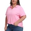 MoFiz Women’s Plus Size Golf Polo Shirts Loose Fit Short Sleeve V-Neck Tennis Workouts Tops, XL-5XL(Pink)