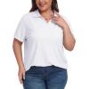 MoFiz Women’s Plus Size Golf Polo Shirts Loose Fit Short Sleeve V-Neck Tennis Workouts Tops, XL-5XL(White)