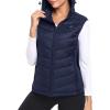 MoFiz Women’s Puffer Vest Lightweight Hooded Warm Fleece Lined Hybrid Softshell Hiking Winter Sleeveless Zip Vest(01 Navy Blue)
