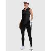 MoFiz Women’s Sleeveless Golf Polo Shirts 1/4 Zip Floral Tennis Workout Golf Tank Top(Black)