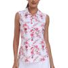 MoFiz Women’s Sleeveless Golf Polo Shirts 1/4 Zip Floral Tennis Workout Golf Tank Top(Floral-1)