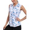 MoFiz Women’s Sleeveless Golf Polo Shirts 1/4 Zip Floral Tennis Workout Golf Tank Top(Floral-2)