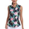 MoFiz Women’s Sleeveless Golf Polo Shirts 1/4 Zip Floral Tennis Workout Golf Tank Top(Floral-3)