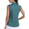 MoFiz Women’s Sleeveless Golf Polo Shirts 1/4 Zip Floral Tennis Workout Golf Tank Top(Lake Green)
