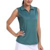MoFiz Women’s Sleeveless Golf Polo Shirts 1/4 Zip Floral Tennis Workout Golf Tank Top(Lake Green)