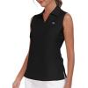 MoFiz Women’s Sleeveless Golf Polo Shirts Tennis V Neck UPF 50+ Quick Dry Lightweight Athletic Collared Tank Tops(Black 01)