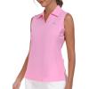MoFiz Women’s Sleeveless Golf Polo Shirts Tennis V Neck UPF 50+ Quick Dry Lightweight Athletic Collared Tank Tops(Pink 01)