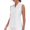 MoFiz Women’s Sleeveless Golf Polo Shirts Tennis V Neck UPF 50+ Quick Dry Lightweight Athletic Collared Tank Tops(White 01)