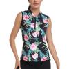 Golf Polo Shirts for Women Slim Fit Woman Sleeveless Sports Shirts Quick Dry Athletic Tank Tops for Tennis Work(Upgrade Black Flowers)