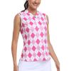 Golf Polo Shirts for Women Slim Fit Woman Sleeveless Sports Shirts Quick Dry Athletic Tank Tops for Tennis Work(Upgrade Rose Plaid)
