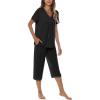 JINSHI Women’s Pajamas Set Short Sleeve Top and Capri Pants Lightweight Sleepwear Comfy Pjs Lounge Set with Pockets(Black)