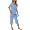 JINSHI Women’s Pajamas Set Short Sleeve Top and Capri Pants Lightweight Sleepwear Comfy Pjs Lounge Set with Pockets(Blue 2)