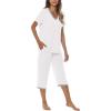 JINSHI Women’s Pajamas Set Short Sleeve Top and Capri Pants Lightweight Sleepwear Comfy Pjs Lounge Set with Pockets(White)