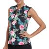 JINSHI Women’s Sleeveless Golf Shirts Tennis Shirt Quick Dry Pickleball Shirts UPF 50+ Sportswear T-Shirts with Zipper(B01-black Floral)