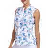 JINSHI Women’s Sleeveless Golf Shirts Tennis Shirt Quick Dry Pickleball Shirts UPF 50+ Sportswear T-Shirts with Zipper(B02-blue White Floral)
