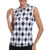 JINSHI Women’s Sleeveless Golf Shirts Tennis Shirt Quick Dry Pickleball Shirts UPF 50+ Sportswear T-Shirts with Zipper(B03-gray Black Argyle)