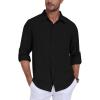 MoFiz Mens Button Down Shirts Long Sleeve Casual Linen Shirts with Pockets Beach Vacation Spring Shrits(Black)