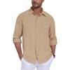 MoFiz Mens Button Down Shirts Long Sleeve Casual Linen Shirts with Pockets Beach Vacation Spring Shrits(Light Khaki)