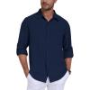 MoFiz Mens Button Down Shirts Long Sleeve Casual Linen Shirts with Pockets Beach Vacation Spring Shrits(Navy)