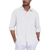 MoFiz Mens Button Down Shirts Long Sleeve Casual Linen Shirts with Pockets Beach Vacation Spring Shrits(White)