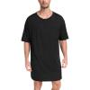 MoFiz Men’s Nightshirt Soft Pajamas V Neck Short Sleeve Nightgown Loose Sleepwear Nightwear Comfy Sleep Shirt S-3XL(Black)