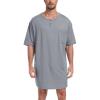 MoFiz Men’s Nightshirt Soft Pajamas V Neck Short Sleeve Nightgown Loose Sleepwear Nightwear Comfy Sleep Shirt S-3XL(Grey)