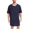 MoFiz Men’s Nightshirt Soft Pajamas V Neck Short Sleeve Nightgown Loose Sleepwear Nightwear Comfy Sleep Shirt S-3XL(Navy Blue)