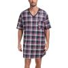 MoFiz Men’s Nightshirt Soft Pajamas V Neck Short Sleeve Nightgown Loose Sleepwear Nightwear Comfy Sleep Shirt S-3XL(Plaid-57)