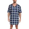 MoFiz Men’s Nightshirt Soft Pajamas V Neck Short Sleeve Nightgown Loose Sleepwear Nightwear Comfy Sleep Shirt S-3XL(Plaid-59)