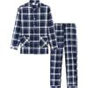 MoFiz Mens Pajama Set Soft Cotton Button Down Notched Collar Pjs Long Sleeve 2 Piece Sleepwear Lounge Nightwear with Pocket(59-plaid)