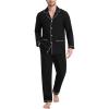 MoFiz Mens Pajama Set Soft Cotton Button Down Notched Collar Pjs Long Sleeve 2 Piece Sleepwear Lounge Nightwear with Pocket(Black)