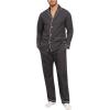 MoFiz Mens Pajama Set Soft Cotton Button Down Notched Collar Pjs Long Sleeve 2 Piece Sleepwear Lounge Nightwear with Pocket(Grey)