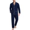 MoFiz Mens Pajama Set Soft Cotton Button Down Notched Collar Pjs Long Sleeve 2 Piece Sleepwear Lounge Nightwear with Pocket(Navy)