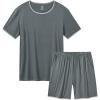 MoFiz Men’s Pajamas Set Sleepwear Sleep Shirt and Shorts Pajama Set Lightweight Soft Mens Pjs Lounge Set with Pockets S-3XL(Grey Blue)