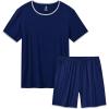 MoFiz Men’s Pajamas Set Sleepwear Sleep Shirt and Shorts Pajama Set Lightweight Soft Mens Pjs Lounge Set with Pockets S-3XL(Navy Blue)