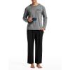 MoFiz Men’s Plaid Pajama Set Long Sleeve, Soft 2-Piece Sleepwear with Pockets | Cozy PJs & Loungewear for Holiday, Christmas(Dark Gray Top & Black Pants Set)