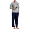 MoFiz Men’s Plaid Pajama Set Long Sleeve, Soft 2-Piece Sleepwear with Pockets | Cozy PJs & Loungewear for Holiday, Christmas(Light Gray Top & Navy Blue Pants Set)