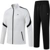 MoFiz Men’s Tracksuits Sweatsuits for Men Athletic Set 2 Piece Track Suits Jogging Casual Warm Up Full Zip Running Sports(01-white+black)