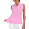 MoFiz Women Racerback Sleeveless Golf Polo Shirt V-Neck Collarless Tennis Running Tank Tops Quick Dry Athletic Casual(2025-pink)