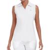 MoFiz Women Racerback Sleeveless Golf Polo Shirt V-Neck Collarless Tennis Running Tank Tops Quick Dry Athletic Casual(2025-white)