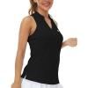 MoFiz Women Racerback Sleeveless Golf Polo Shirt V-Neck Collarless Tennis Running Tank Tops Quick Dry Athletic Casual(A-black)
